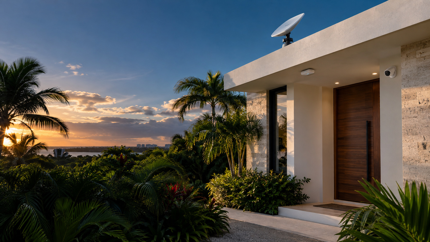 Instalación de internet satelital y conectividad exterior en una casa